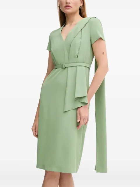 Sandro Ferrone V-neck belted midi dress Green S23XBE