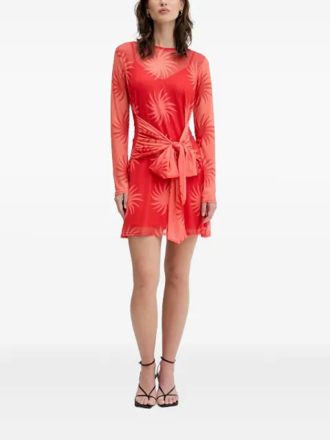 NEVER FULLY DRESSED mesh geometric-print tie-front mini dress Red NFDDR2052
