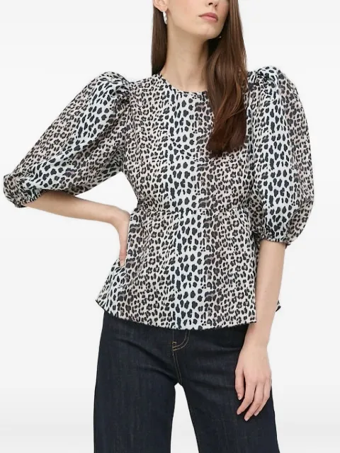 Notes du Nord puff-sleeve leopard-print top White 12812