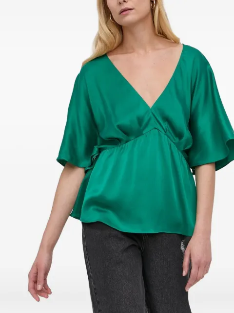 Notes du Nord V-neck gathered blouse Green 12617