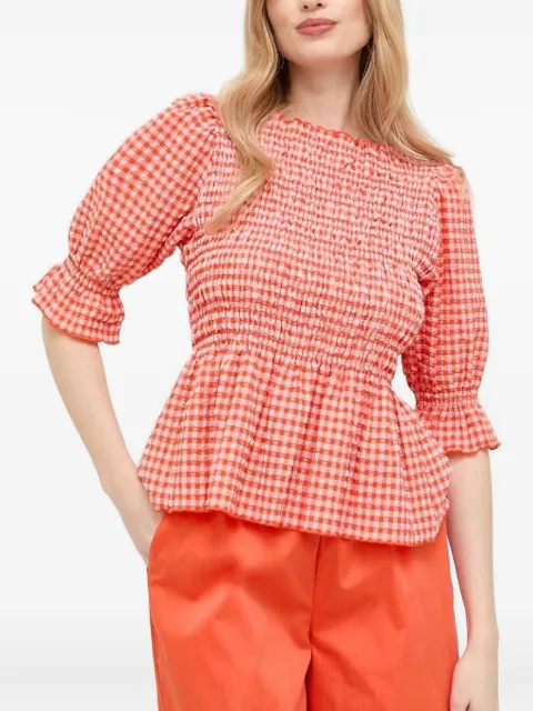 Notes du Nord gingham smocked top Red 13048