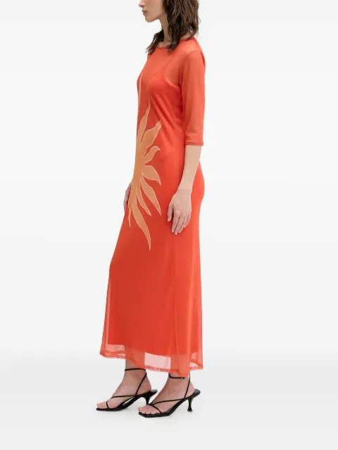NEVER FULLY DRESSED sun-print mesh maxi dress Orange NFDDR2111