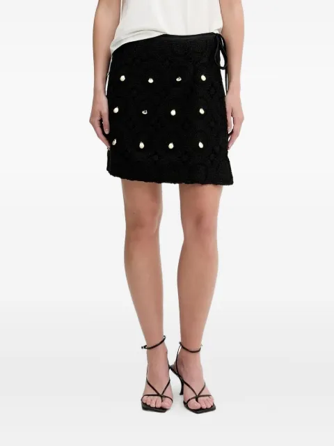 NEVER FULLY DRESSED crochet-detail wrap mini skirt Black NFDSK671