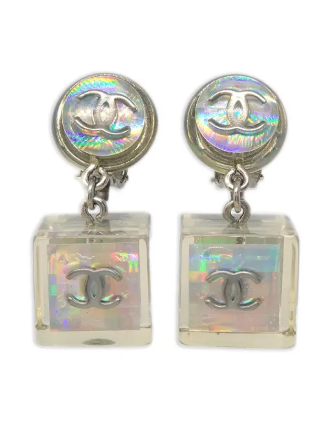 CHANEL Pre-Owned 1997 iridescent cube drop earrings Silver ER176417