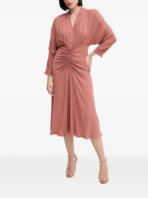 Sandro Ferrone V-neck gathered midi dress Pink S31XBE