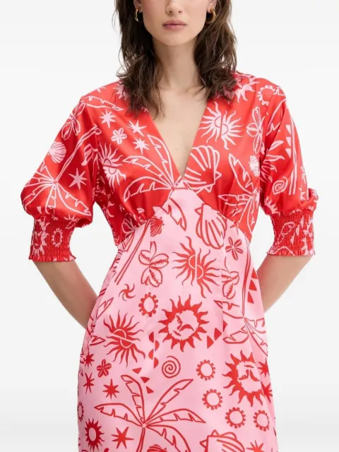 NEVER FULLY DRESSED graphic-print V-neck midi dress Red NFDDR2181