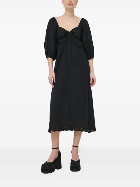 Notes du Nord puff-sleeve eyelet-trimmed midi dress Black 12960
