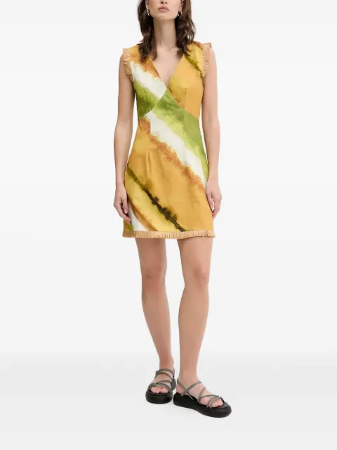 NEVER FULLY DRESSED Deia abstract-print fringe mini dress Yellow NFDDR1962
