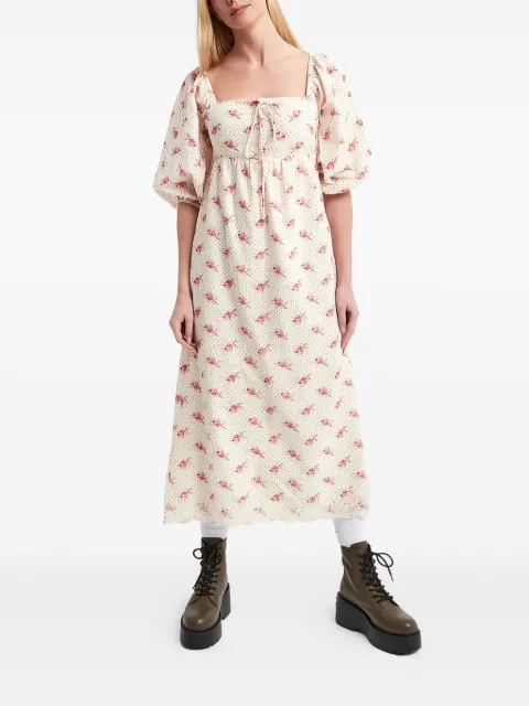 Notes du Nord puff-sleeve floral-print midi dress Neutrals 12956