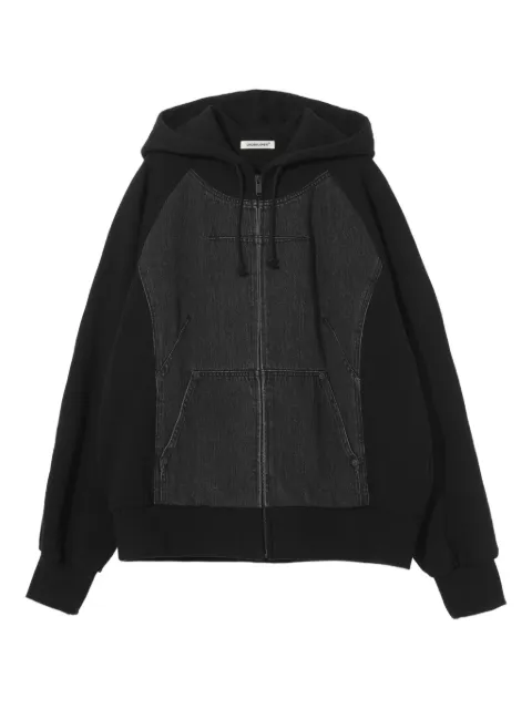 Undercover denim-panel zip-up hoodie Black UP2E1806