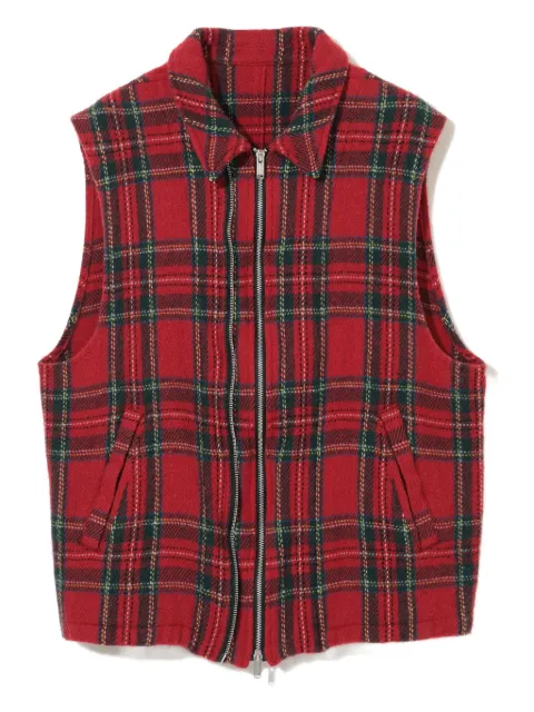 Undercover check plaid zip-front gilet Red UC2E4002