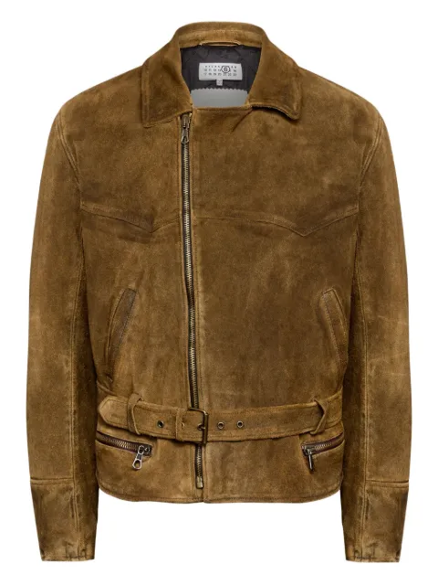 MM6 Maison Margiela belted asymmetrical-zip leather jacket Brown SH2AM0037M07012