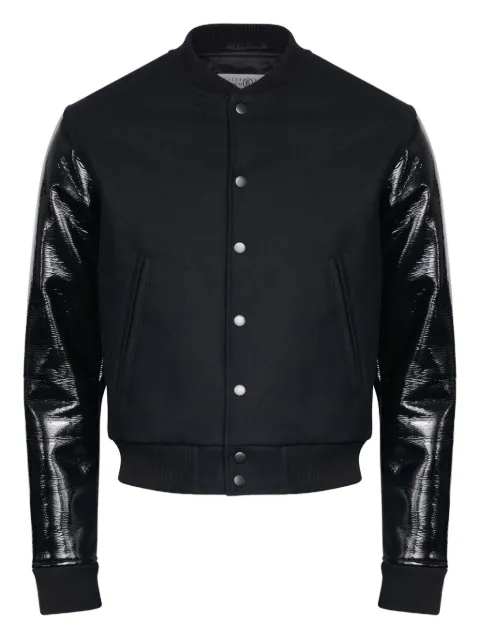 MM6 Maison Margiela leather-sleeve wool jacket Black SH2AM0040S52207