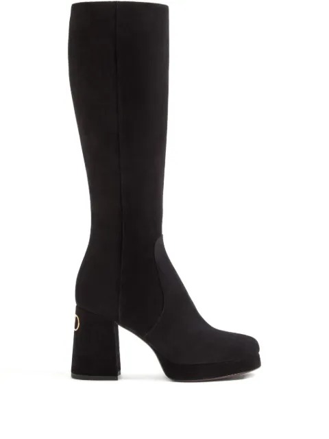 Valentino Garavani Fawcette platform boots in crust leather 90mm Black WS0NG8DHU
