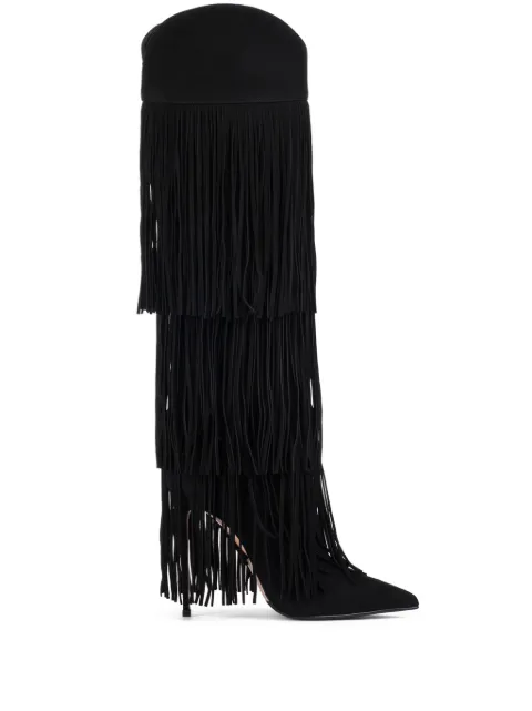 Le Silla 120mm Andy tiered-fringe suede boots Black 2260E100RCPPPOW