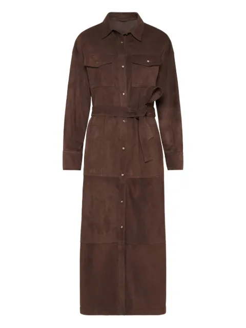 Brunello Cucinelli belted suede shirt dress Brown MPCAL5337C1129