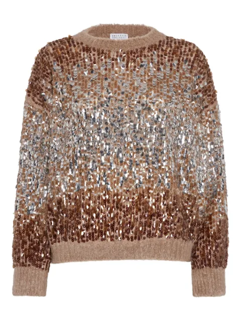 Brunello Cucinelli ombré-effect sequin-embellished sweater Neutrals M1U375900C8642