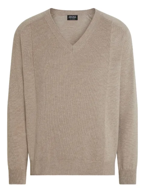 Zegna Oasi V-neck ribbed cashmere sweater UGK68A2400