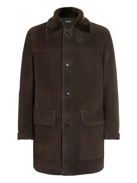 Zegna shearling-collar suede coat Brown UGPMSA2G366P