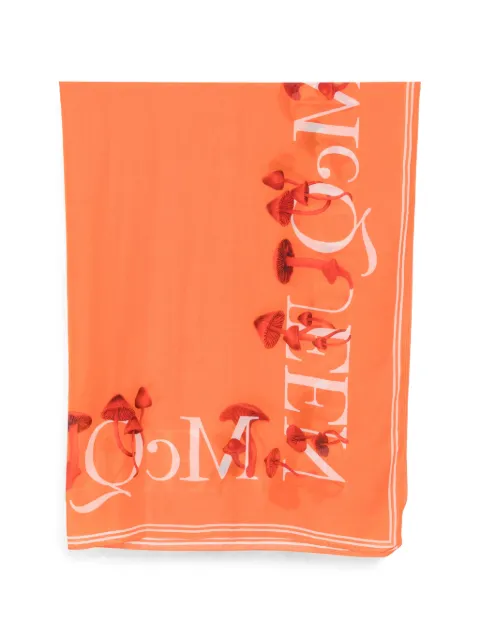 Alexander McQueen mushroom-print logo scarf Orange 7185803624Q7574