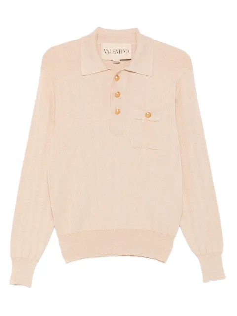 Valentino Garavani long-sleeved ribbed cotton polo shirt Neutrals VKP03TB0L