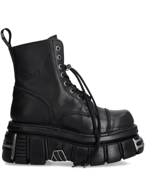 NEW ROCK Metallic M-NEWMILI083-S37 lace-up platform boots Black MNEWMILI083S37