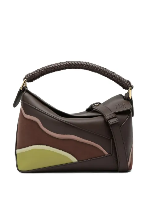 LOEWE Puzzle braided-handle panelled tote bag Brown A510P60XB0