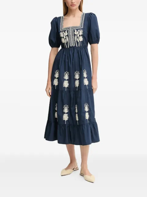Hoss Intropia embroidered puff-sleeve midi dress Blue 8229095
