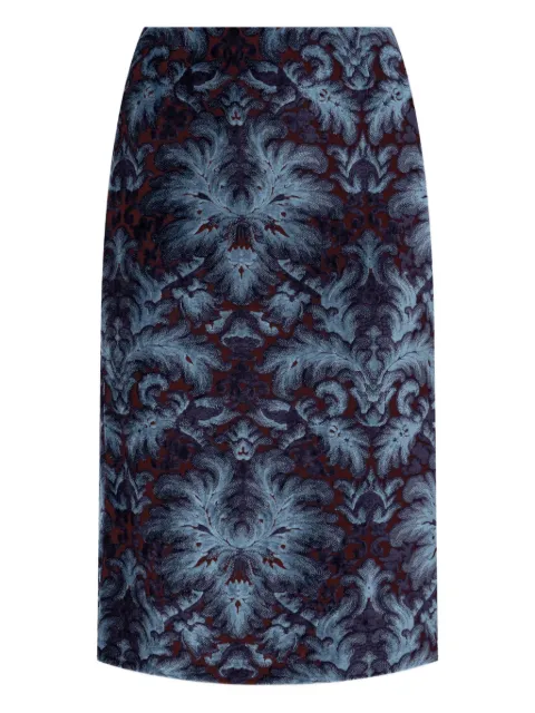 ETRO damask-pattern velvet midi skirt Blue WRFA004099JJD10