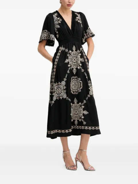 Hale Bob embroidered short-sleeves midi day dress Black 4YEP642A