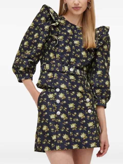 Custommade floral-print puff-shoulder blouse Blue 999442218