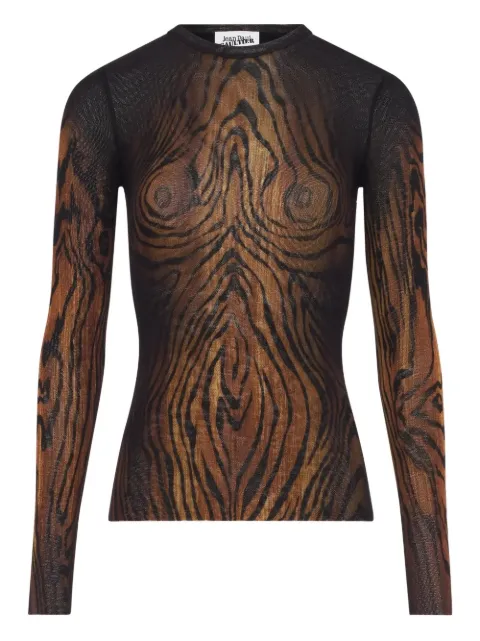 Jean Paul Gaultier wood-print mesh top Black 2503WTO335M002P