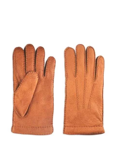 Restelli leather stitched gloves Brown 42F