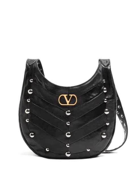 Valentino Garavani shoulder small nappa leather shoulder bag with chevron pattern and studs Black WB0S63PXJ