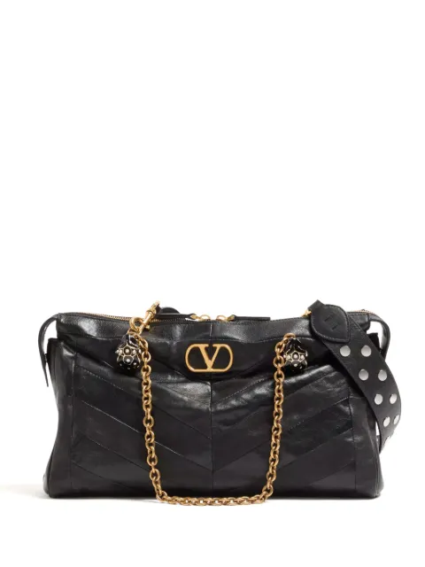 Valentino Garavani Panthea shoulder bag in nappa leather with chevron pattern Black WB0S70UYF