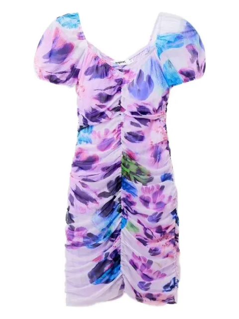 Desigual puff-sleeves floral-print mini day dress Pink 23SWVK88