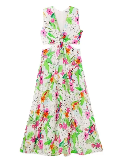 Desigual cut-out floral-print maxi dress White 23SWVW73