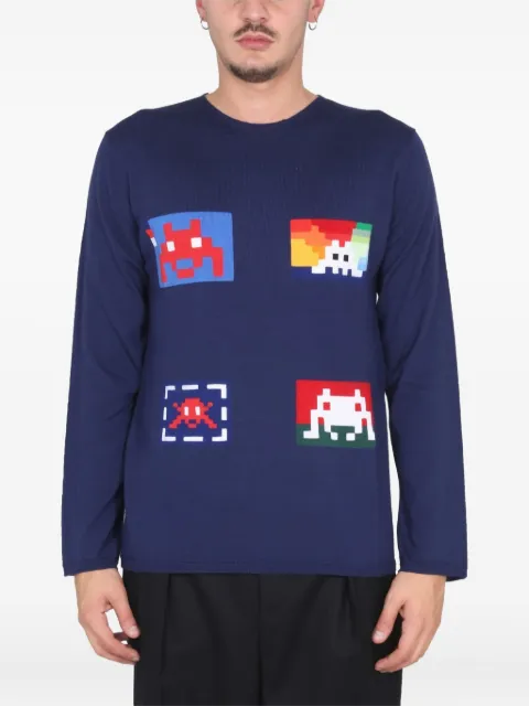 Comme Des Garçons Shirt graphic crewneck knitwear Blue FJN0052