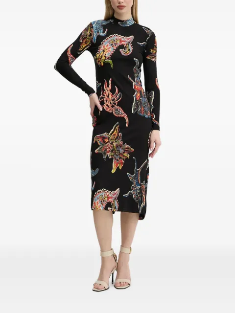 Desigual ribbed print midi dress Black 25SWVK31