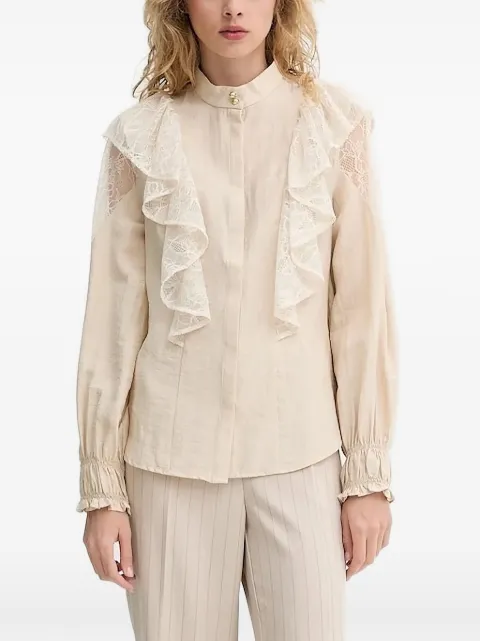Bruuns Bazaar lace-trimmed ruffled blouse Neutrals BBW4380