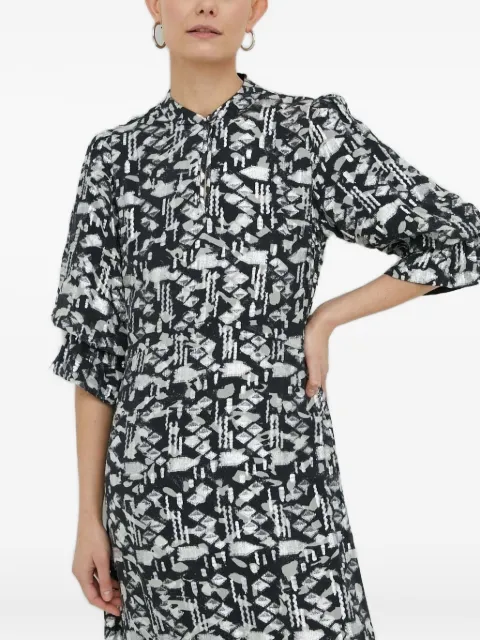 Bruuns Bazaar geometric-print puff-sleeve midi dress Black BBW3129