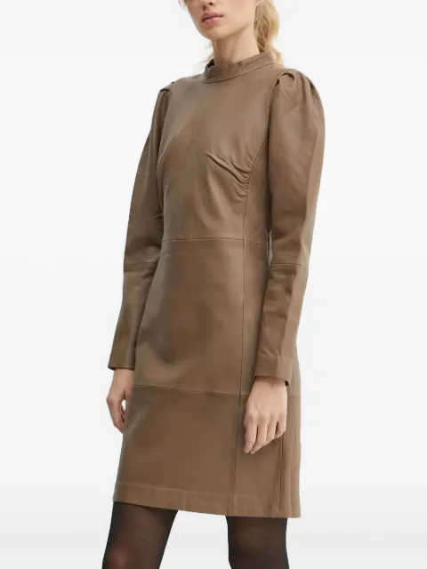 Bruuns Bazaar puff-sleeve leather dress Brown BBW4319