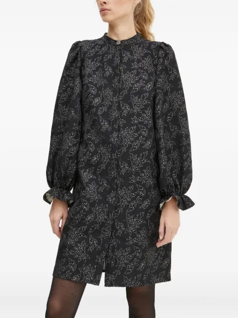 Bruuns Bazaar puff-sleeve floral-motif dress Black BBW4238
