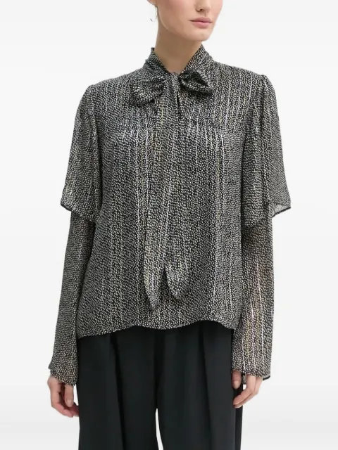 Bruuns Bazaar pleated-overlay neck tie blouse Black BBW4292