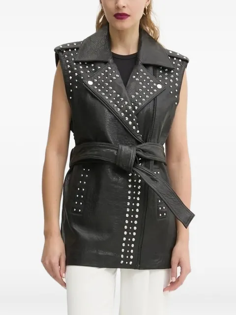 Bruuns Bazaar studded belted leather vest Black BBW4350