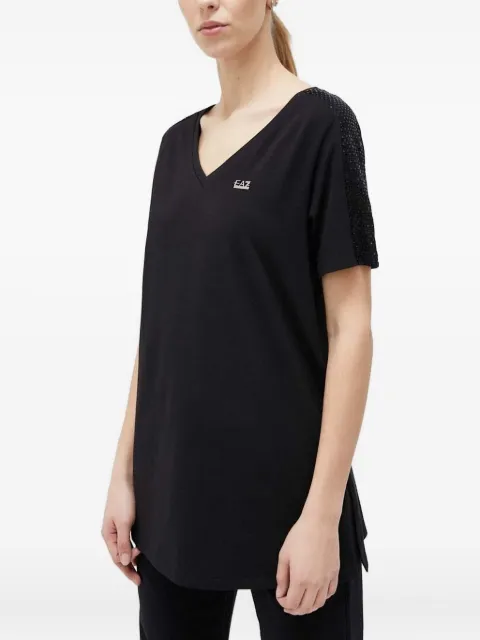 Ea7 Emporio Armani sequin-embellished V-neck T-shirt Black TJDZZ3RTT43