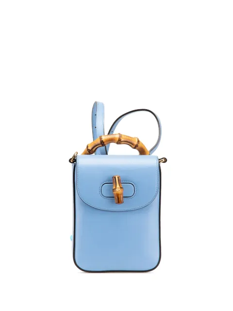 Gucci Pre-Owned 2016-2025 Mini Calfskin Bamboo Top Handle Bag satchel Blue JXYB1BD4T3RAN034