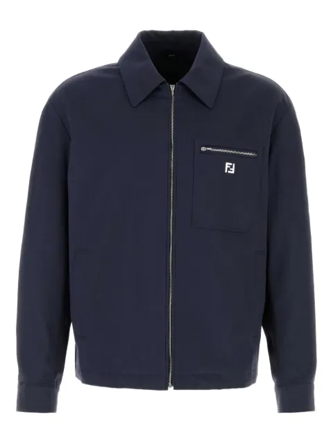 FENDI logo-appliqué zip-up jacket Blue FW1393AUVI