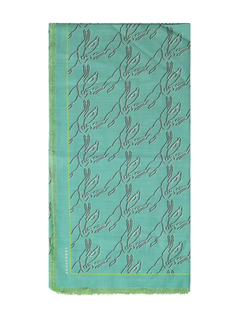 Longchamp fringed horse-motif scarf Green 50126LSO