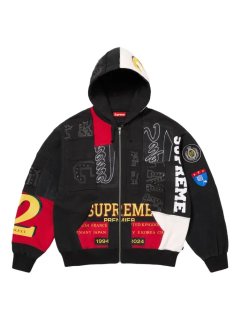 Supreme Patchwork zip-up hoodie Black SU25499